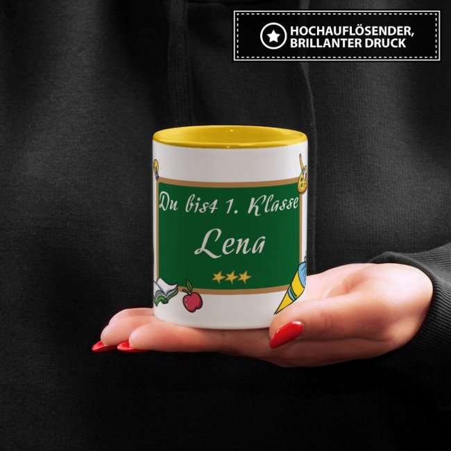Tasse zur Einschulung - Du bist 1. Klasse Gelb