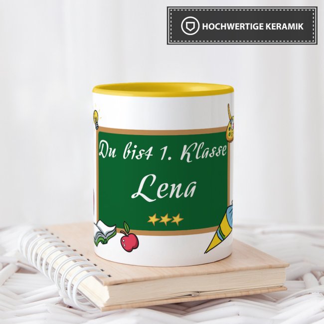 Tasse zur Einschulung - Du bist 1. Klasse Gelb