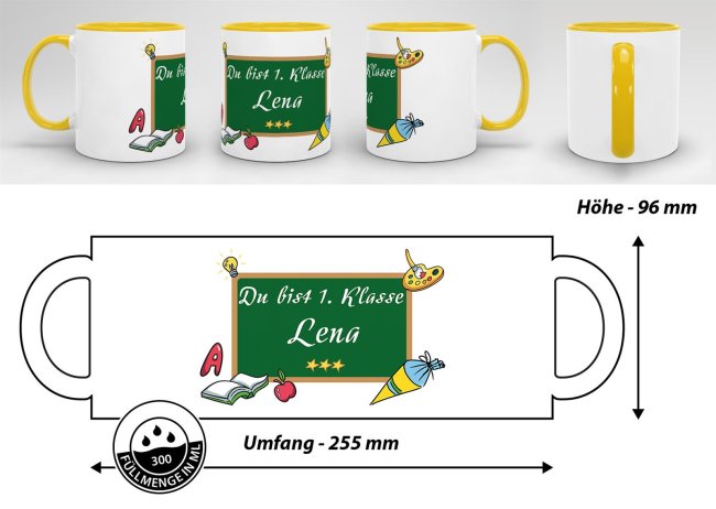 Tasse zur Einschulung - Du bist 1. Klasse Gelb