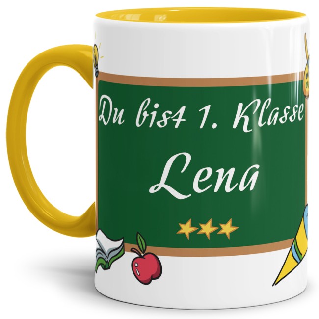 Tasse zur Einschulung - Du bist 1. Klasse Gelb