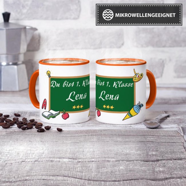 Tasse zur Einschulung - Du bist 1. Klasse Orange