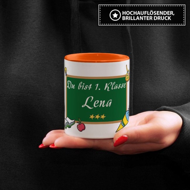 Tasse zur Einschulung - Du bist 1. Klasse Orange