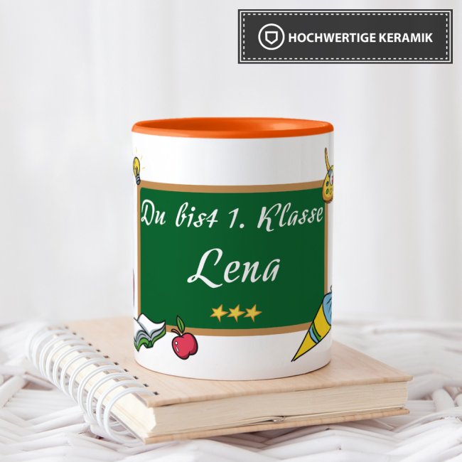 Tasse zur Einschulung - Du bist 1. Klasse Orange