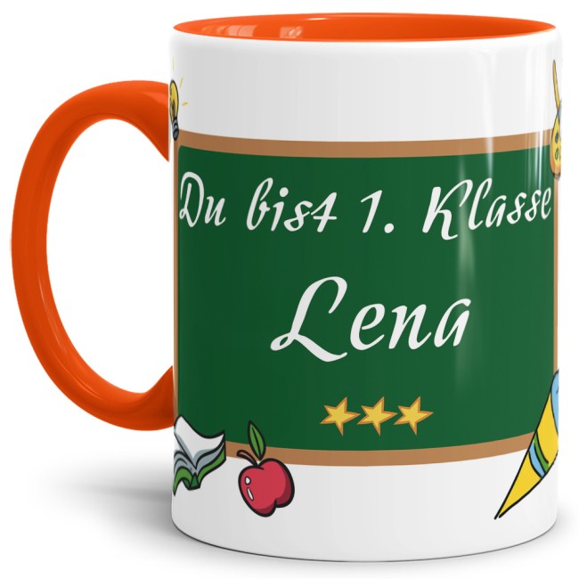Tasse zur Einschulung - Du bist 1. Klasse Orange
