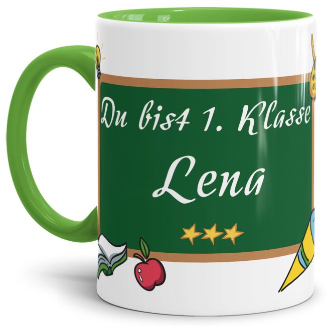 Tasse zur Einschulung - Du bist 1. Klasse Hellgr&uuml;n