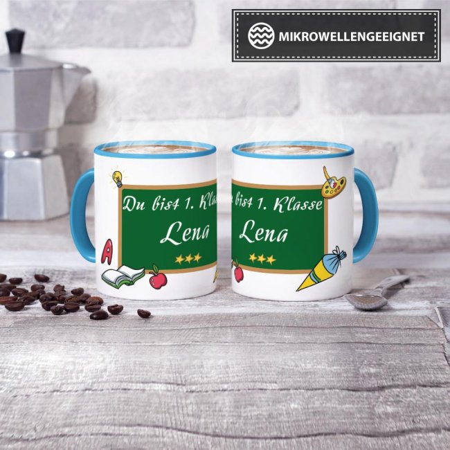 Tasse zur Einschulung - Du bist 1. Klasse Hellblau