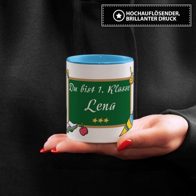 Tasse zur Einschulung - Du bist 1. Klasse Hellblau