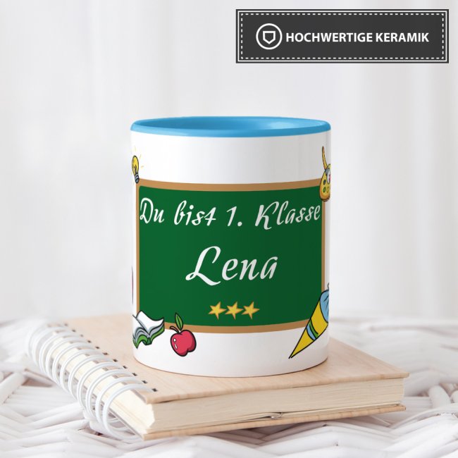 Tasse zur Einschulung - Du bist 1. Klasse Hellblau
