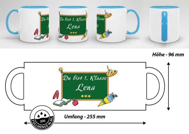 Tasse zur Einschulung - Du bist 1. Klasse Hellblau