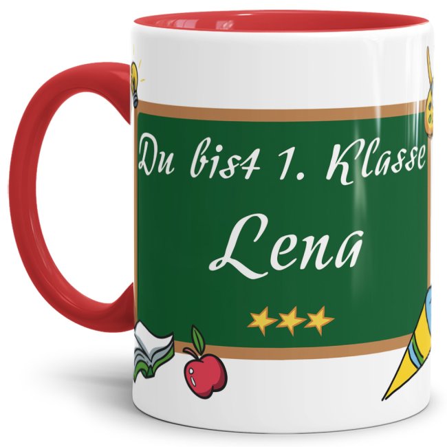 Tasse zur Einschulung - Du bist 1. Klasse Rot