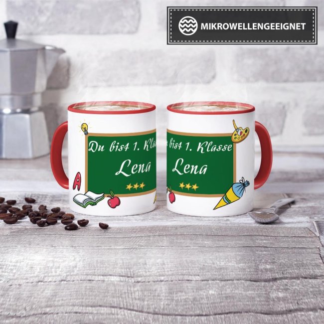 Tasse zur Einschulung - Du bist 1. Klasse Rot
