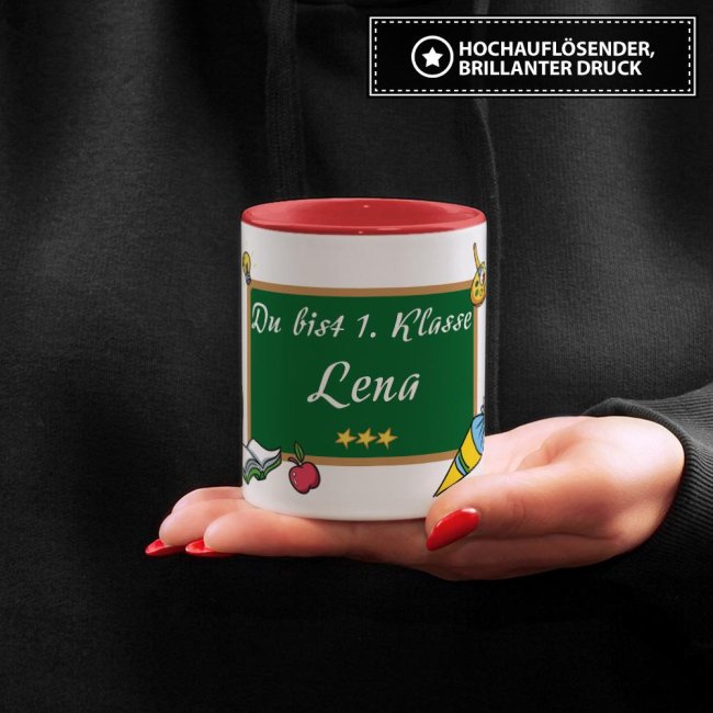 Tasse zur Einschulung - Du bist 1. Klasse Rot
