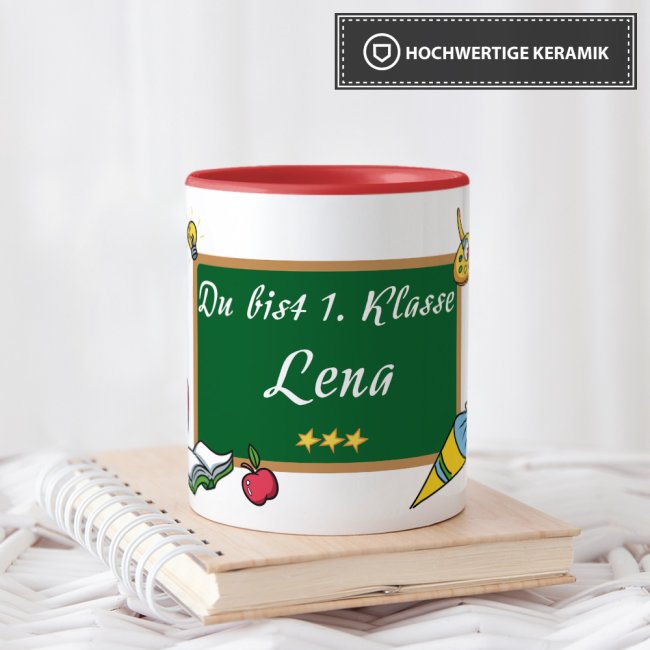 Tasse zur Einschulung - Du bist 1. Klasse Rot