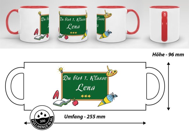 Tasse zur Einschulung - Du bist 1. Klasse Rot