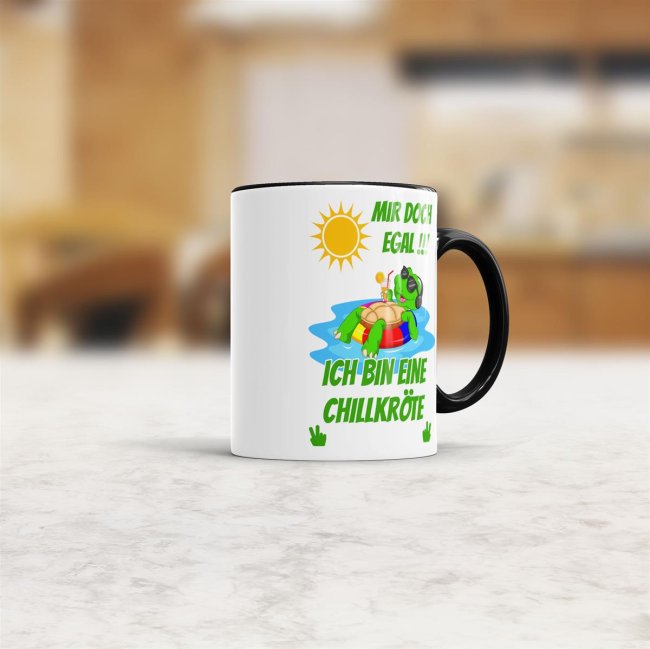 Tasse Mir egal ich bin eine Chillkr&ouml;te Schwarz