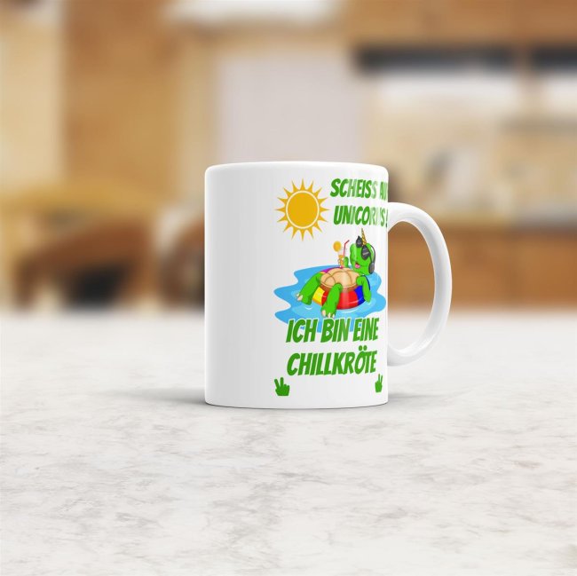Tasse Scheiss auf Unicorns ich bin eine Chillkr&ouml;te Weiss