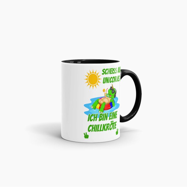 Tasse Scheiss auf Unicorns ich bin eine Chillkr&ouml;te Schwarz