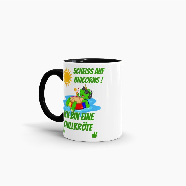 Tasse Scheiss auf Unicorns ich bin eine Chillkr&ouml;te Schwarz