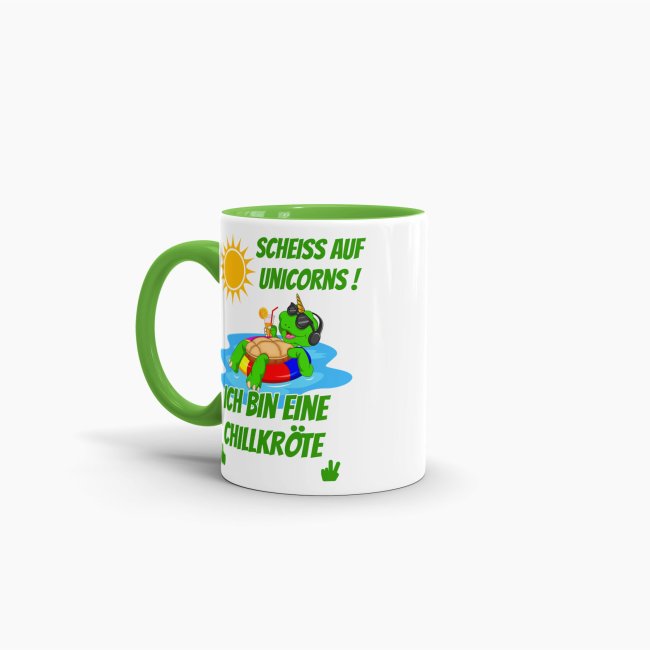 Tasse Scheiss auf Unicorns ich bin eine Chillkr&ouml;te Hellgr&uuml;n