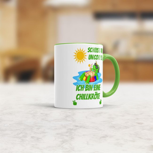 Tasse Scheiss auf Unicorns ich bin eine Chillkr&ouml;te Hellgr&uuml;n