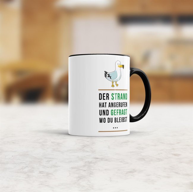 Tasse - Der Strand hat angerufen - Innen &amp; Henkel Schwarz