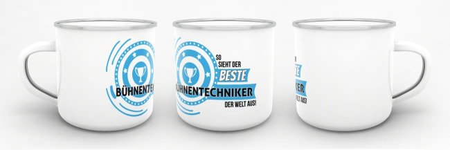 Emaille-Tasse mit Spruch - So sieht der beste B&uuml;hnentechniker aus