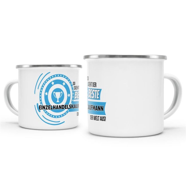 Emaille-Tasse mit Spruch - So sieht der beste Einzelhandelskaufmann aus