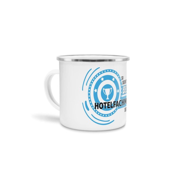 Emaille-Tasse mit Spruch - So sieht der beste Hotelfachmann aus