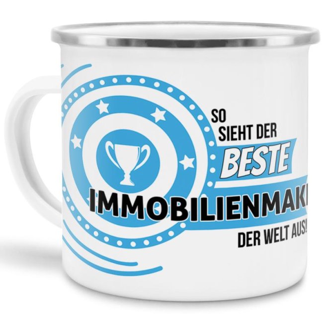 Emaille-Tasse mit Spruch - So sieht der beste Immobilienmakler aus