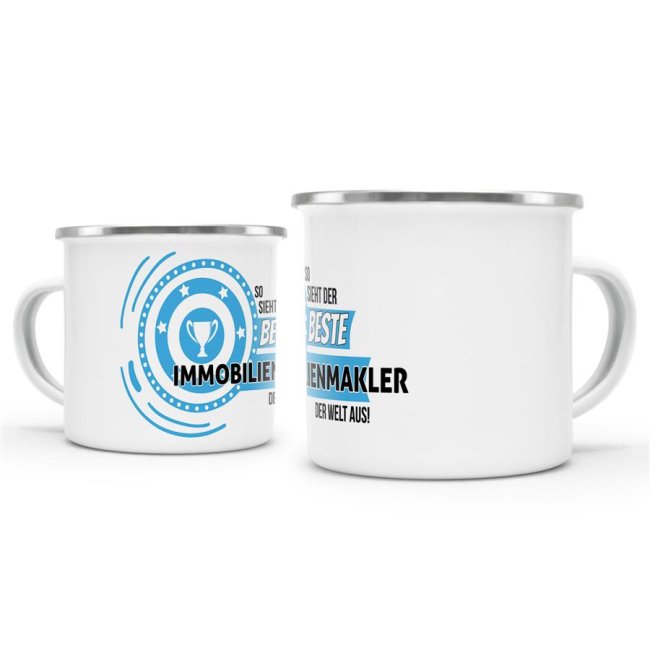 Emaille-Tasse mit Spruch - So sieht der beste Immobilienmakler aus
