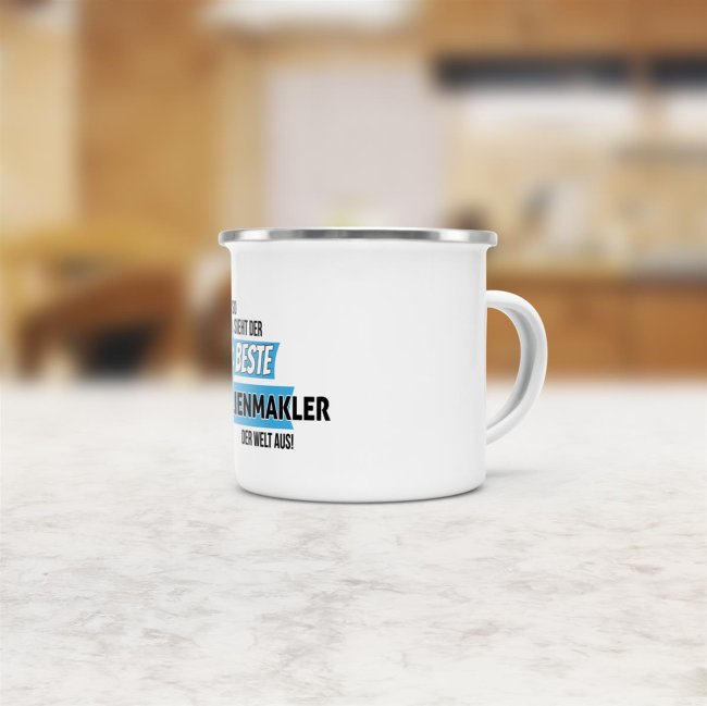 Emaille-Tasse mit Spruch - So sieht der beste Immobilienmakler aus