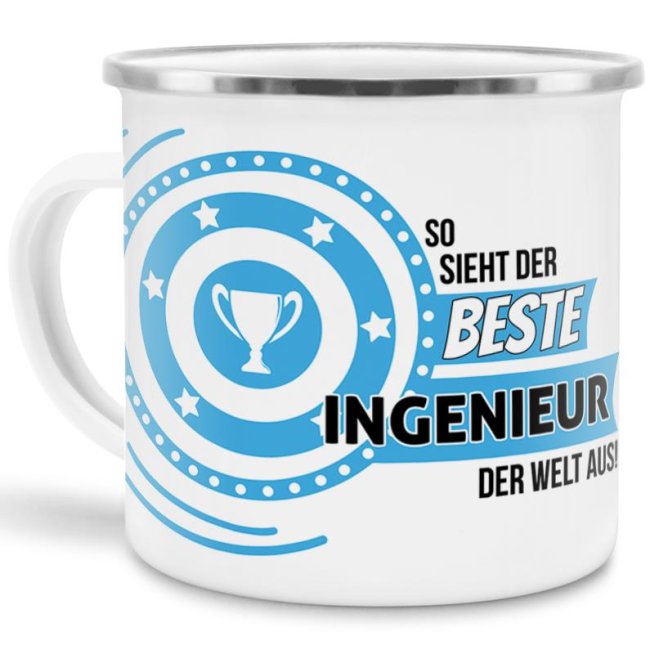 Emaille-Tasse mit Spruch - So sieht der beste Ingeneur aus