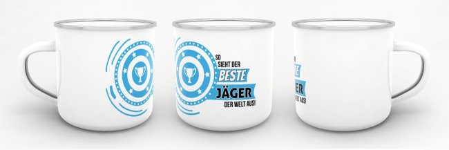 Emaille-Tasse mit Spruch - So sieht der beste J&auml;ger aus