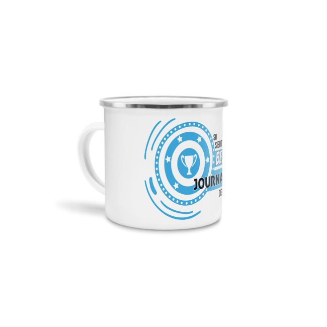 Emaille-Tasse mit Spruch - So sieht der beste Journalist aus