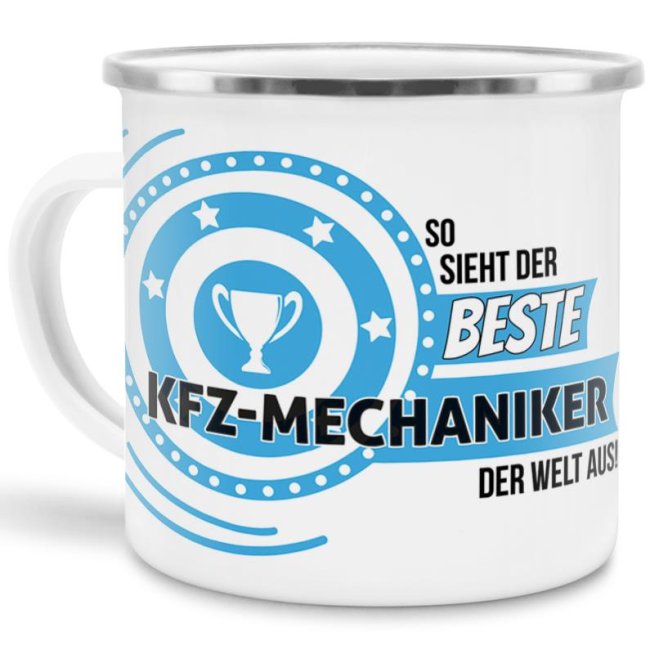 Emaille-Tasse mit Spruch - So sieht der beste KFZ-Mechaniker aus