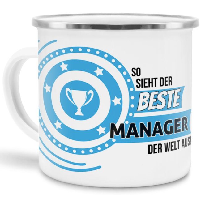 Emaille-Tasse mit Spruch - So sieht der beste Manager aus