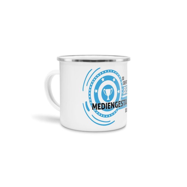 Emaille-Tasse mit Spruch - So sieht der beste Mediengestalter aus