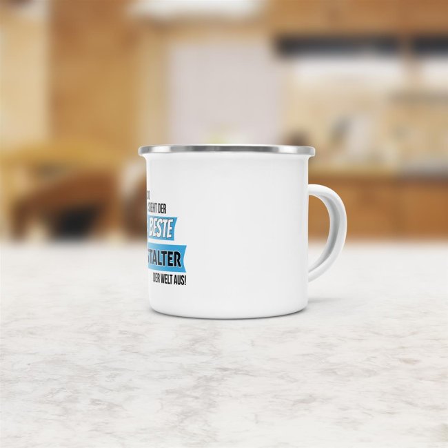 Emaille-Tasse mit Spruch - So sieht der beste Mediengestalter aus