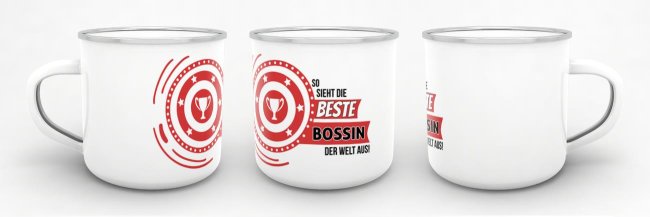Emaille-Tasse mit Spruch - So sieht die beste Bossin aus