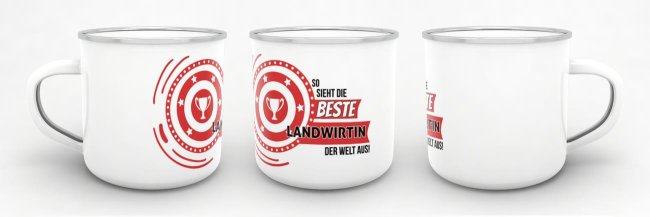 Emaille-Tasse mit Spruch - So sieht die beste Landwirtin aus