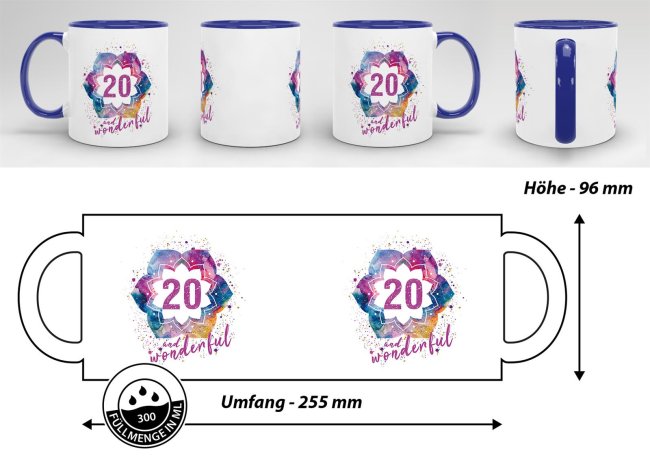 Geburtstagstasse - 20 and Wonderful - Dunkelblau