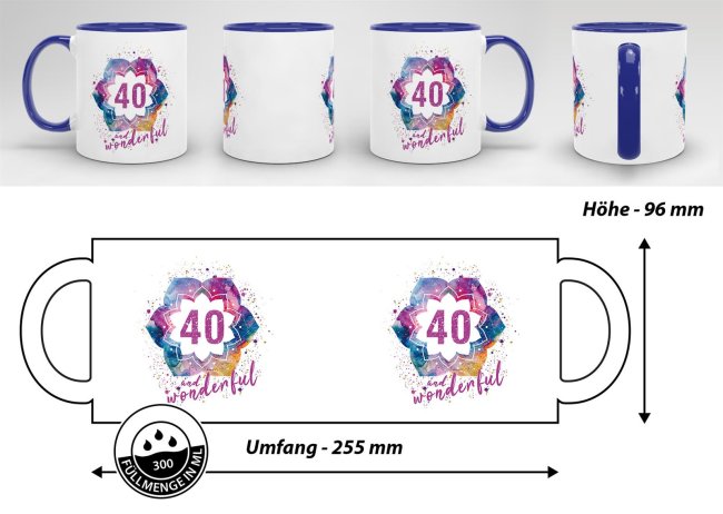 Geburtstagstasse - 40 and Wonderful - Dunkelblau