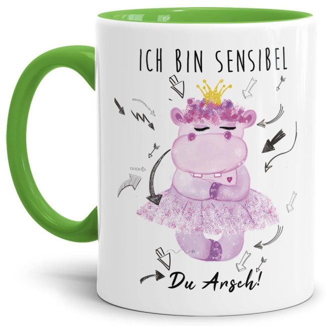 Tasse Nilpferd Ich bin sensibel du Arsch! Hellgr&uuml;n