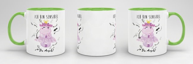 Tasse Nilpferd Ich bin sensibel du Arsch! Hellgr&uuml;n