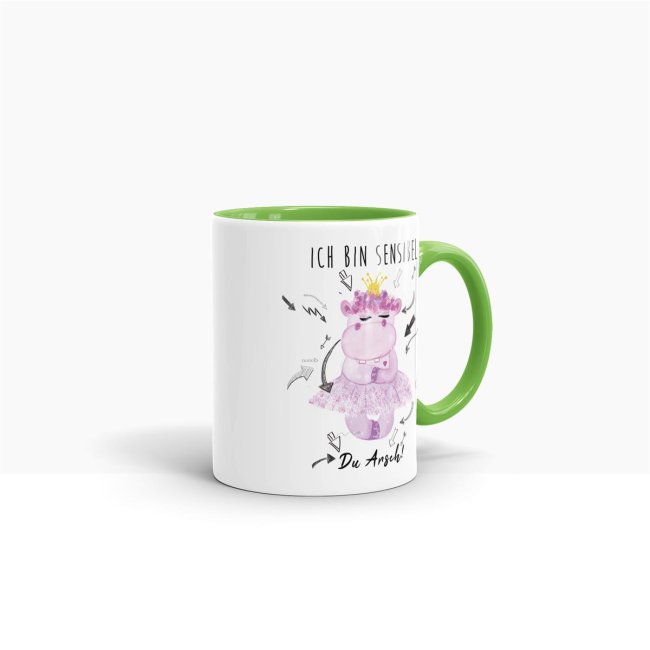 Tasse Nilpferd Ich bin sensibel du Arsch! Hellgr&uuml;n