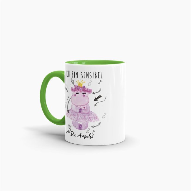 Tasse Nilpferd Ich bin sensibel du Arsch! Hellgr&uuml;n