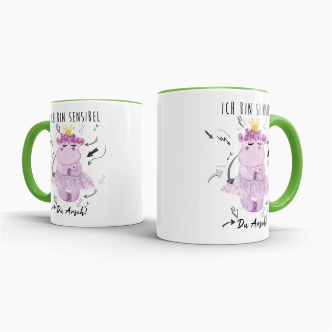 Tasse Nilpferd Ich bin sensibel du Arsch! Hellgr&uuml;n