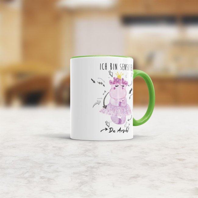 Tasse Nilpferd Ich bin sensibel du Arsch! Hellgr&uuml;n