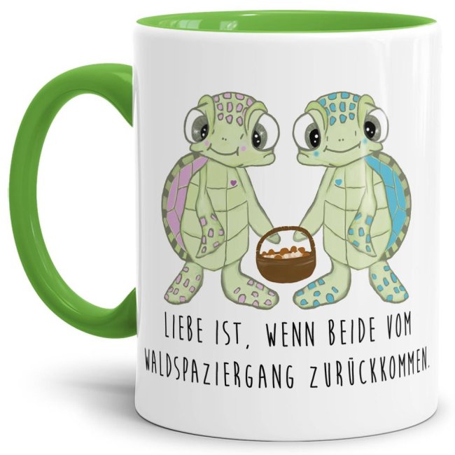 Schildkröte-Tasse Liebe ist, wenn beide vom Waldspaziergang zurückkom