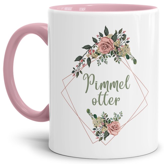 Tasse Blumen - Pimmelotter - Innen &amp; Henkel Rosa